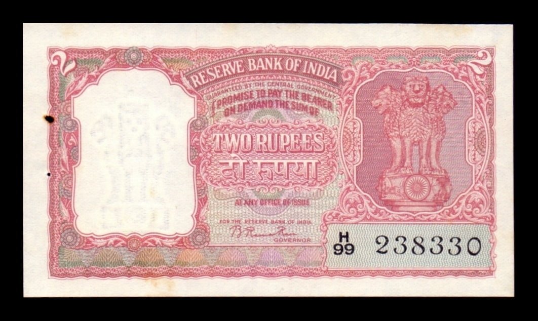 India 2 Rupias 1949- 1957 Pick 28 Firma 72 Sc- aUnc