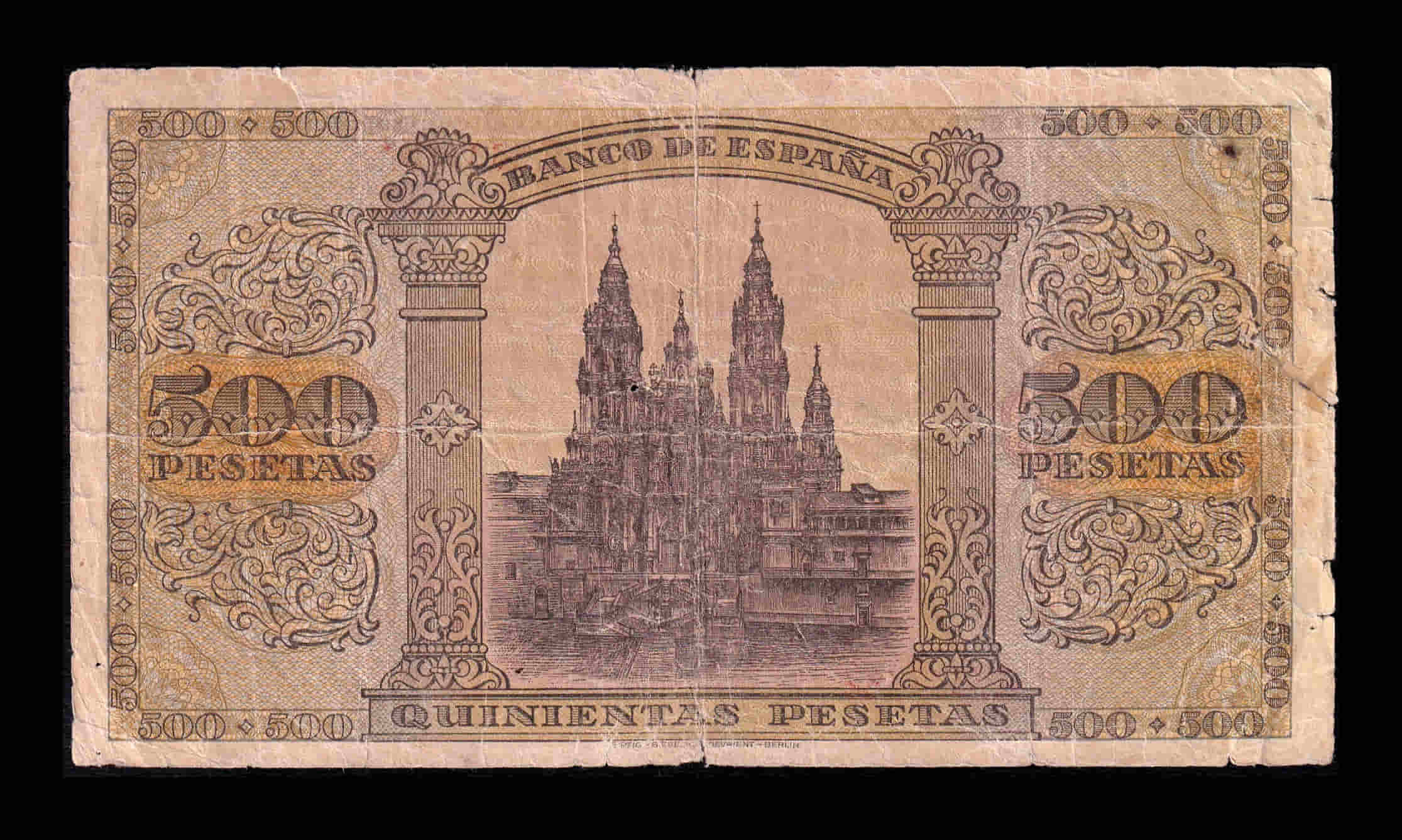 Alternative view of España 500 Pesetas Burgos 1938 Pick 114 Serie A Bc F