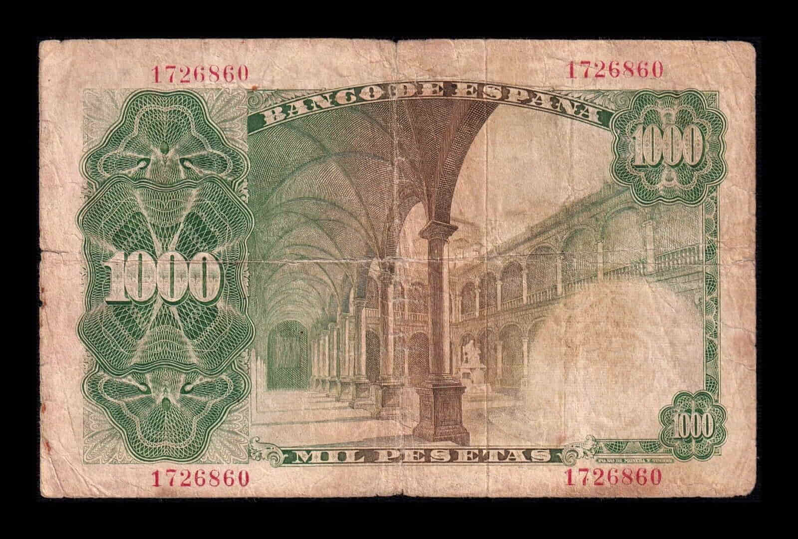 Alternative view of España 1000 Pesetas Luis Vives 1946 Pick 133 Sin Serie Bc F