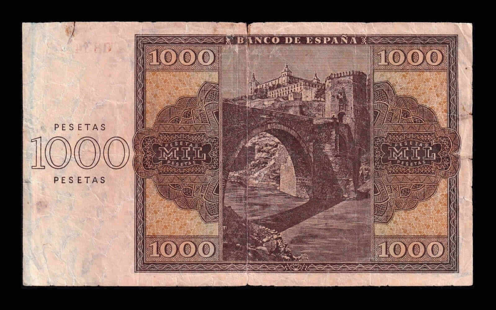 Alternative view of España 1000 Pesetas Burgos 1936 Pick 103 Serie B Bc/+ F/+