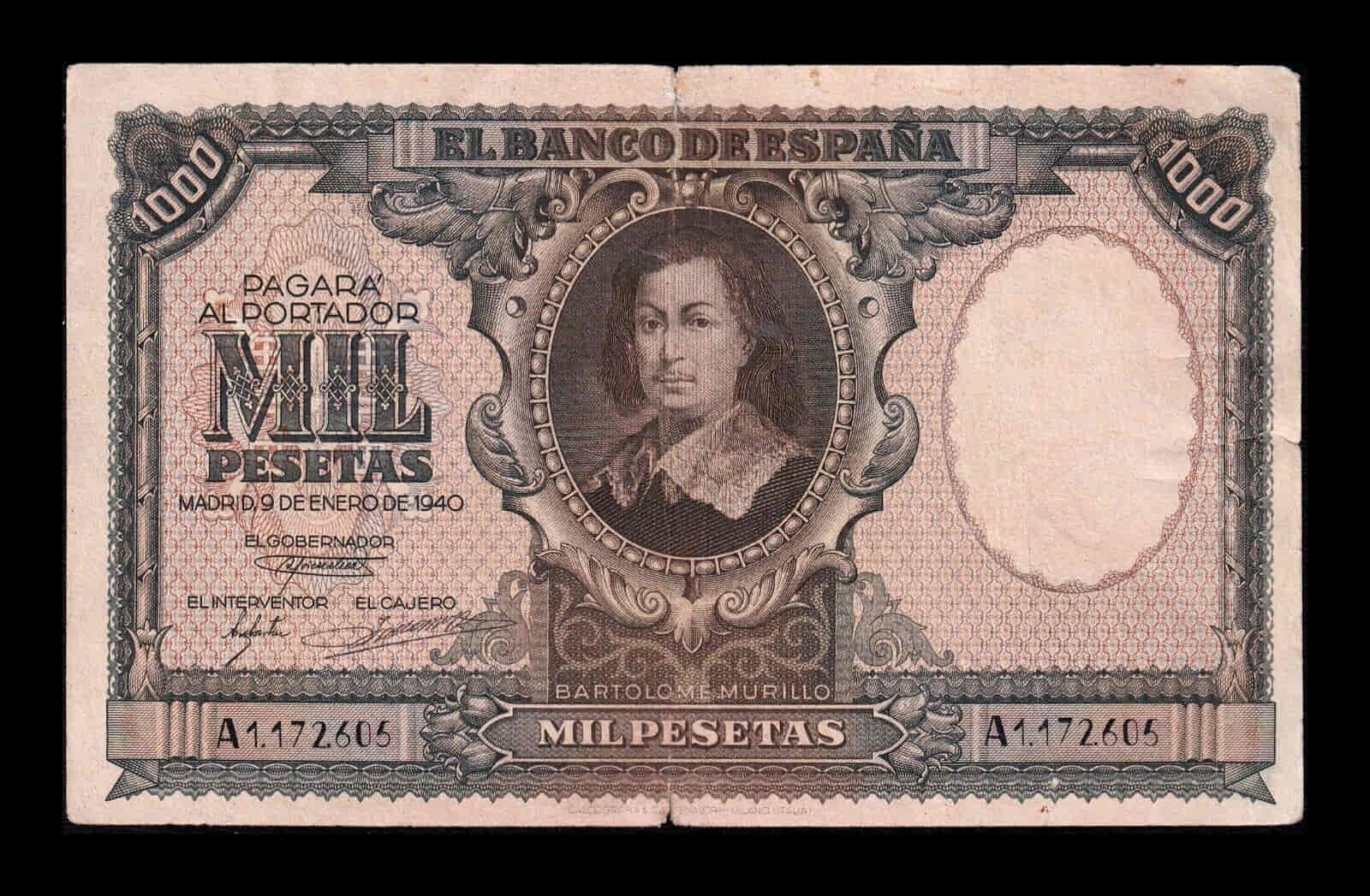 España 1000 Pesetas Bartolome Murillo 1940 Pick 120 Serie A Bc/Mbc F/Vf