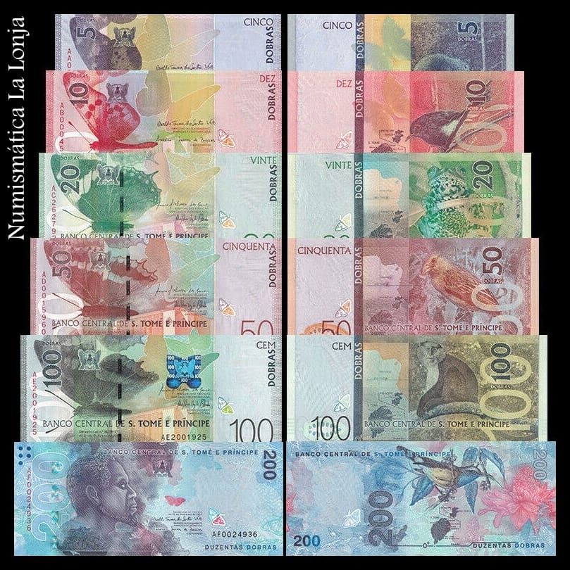 Alternative view of Santo Tomé y Príncipe Set completo 5 10 20 50 100 200 Dobras 2016-2020 Pick 72-81 Sc Unc