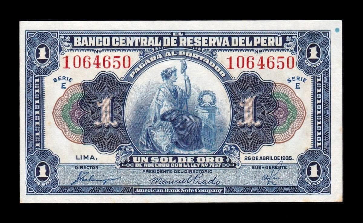 Perú 1 Sol de Oro 1935 Pick 65b Sc Unc