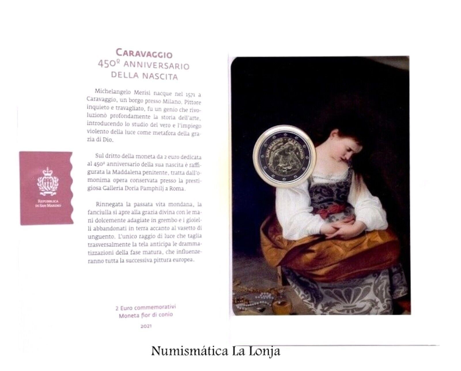 San Marino 2 Euros 2021 Conmemorativa Caravaggio Km 602 Sc Unc - Imagen 3