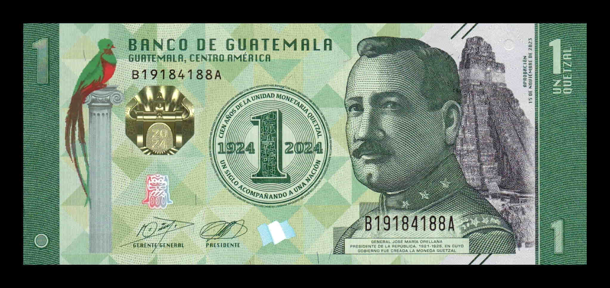 Guatemala Taco 100 billetes 1 Quetzal José Orellana Conmemorativo 2023 (2024) Pick 129 Nuevo Sc Unc - Imagen 3