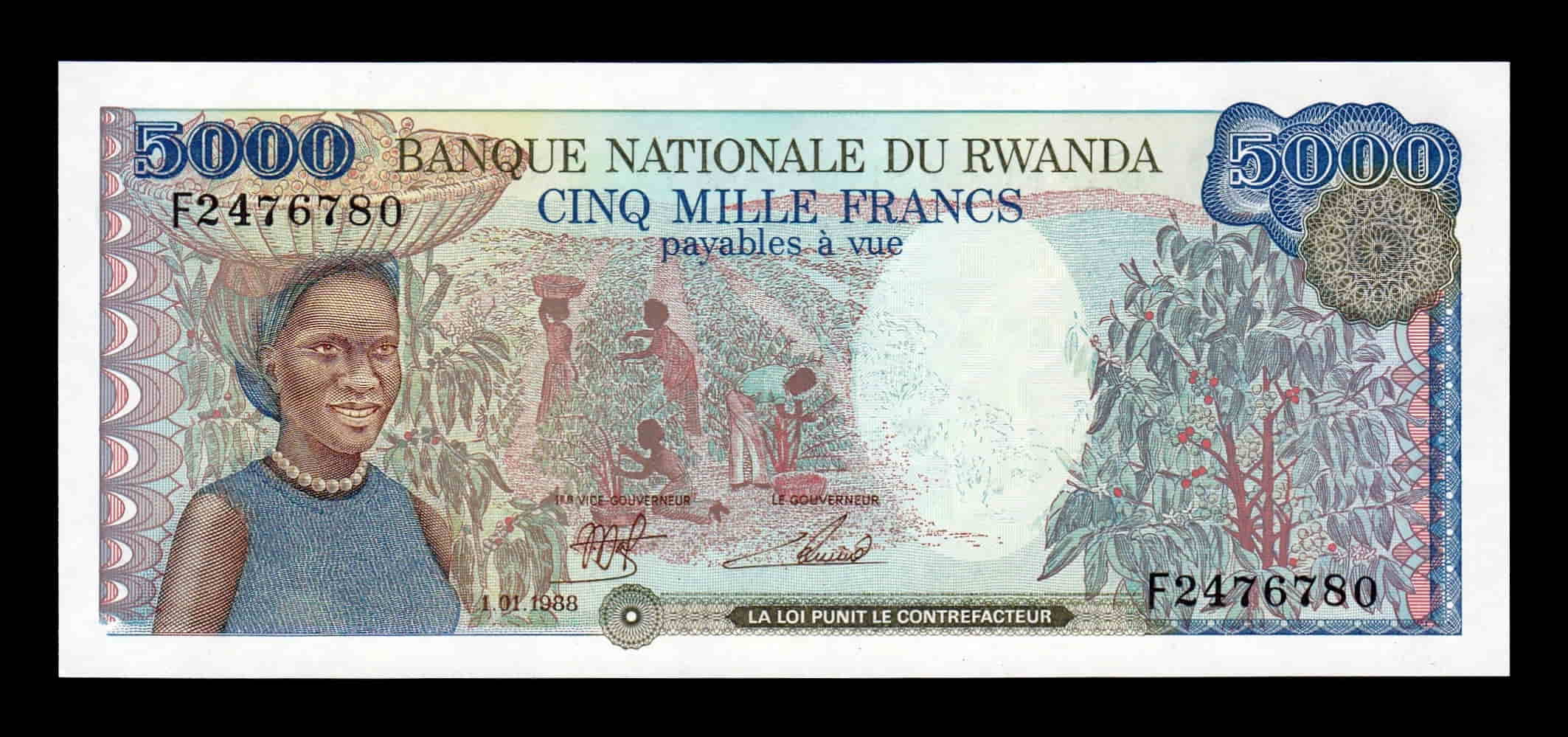 Ruanda 5000 Francos 1988 Pick 22 Sc Unc