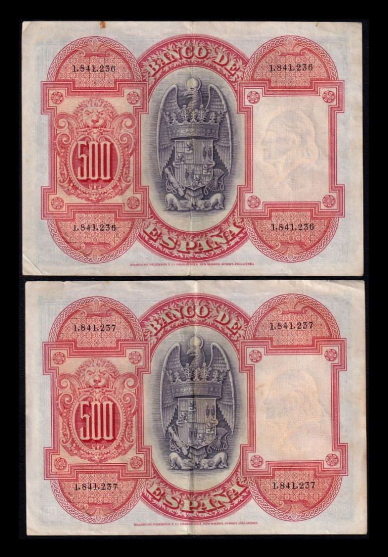 Alternative view of España Pareja 500 Pesetas Isabel La Católica 1927 Pick 73 Mbc Vf