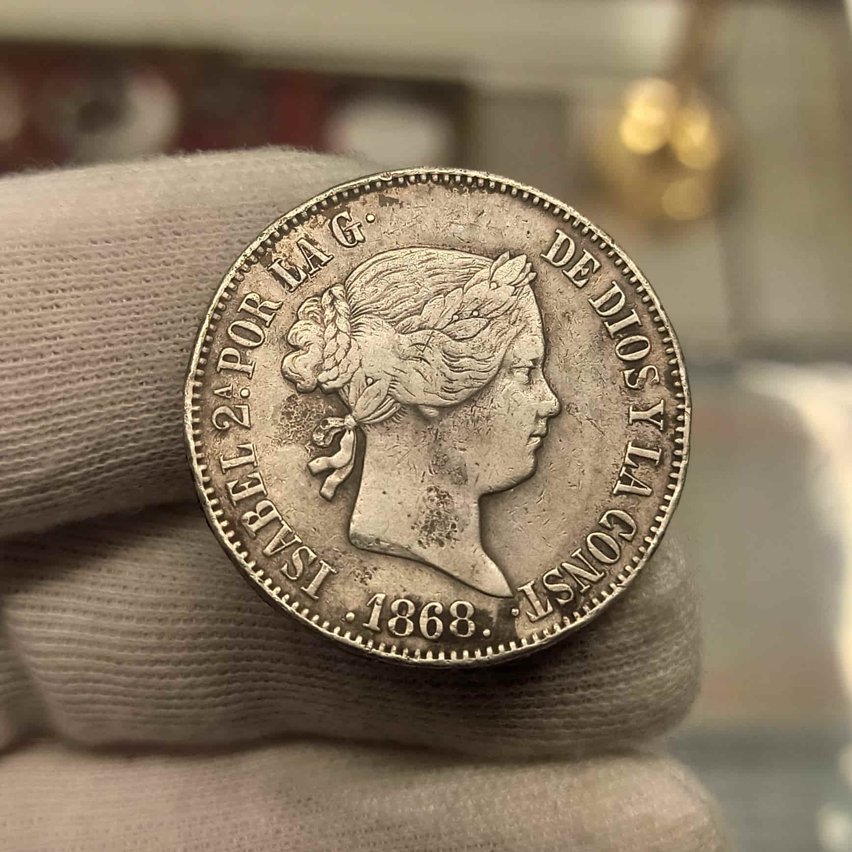 España Isabel II - 1 Escudo 1868 *68 Madrid Km 626.1 Plata