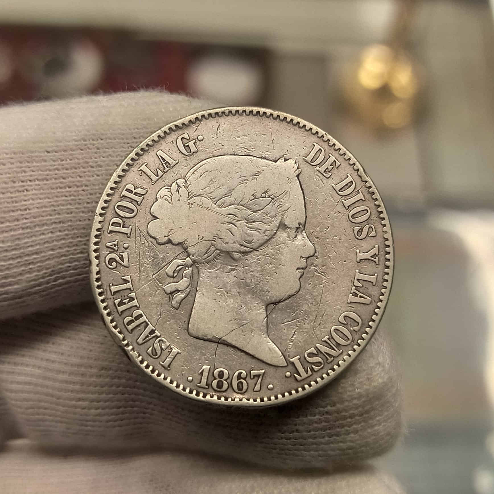 España Isabel II - 1 Escudo 1867 Madrid Km 626.1 Plata