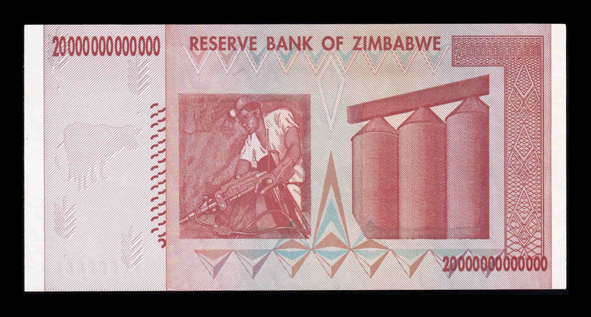 Alternative view of Zimbabwe 20000000000000 20 Trillones de Dólares 2008 Pick 89 Sc Unc