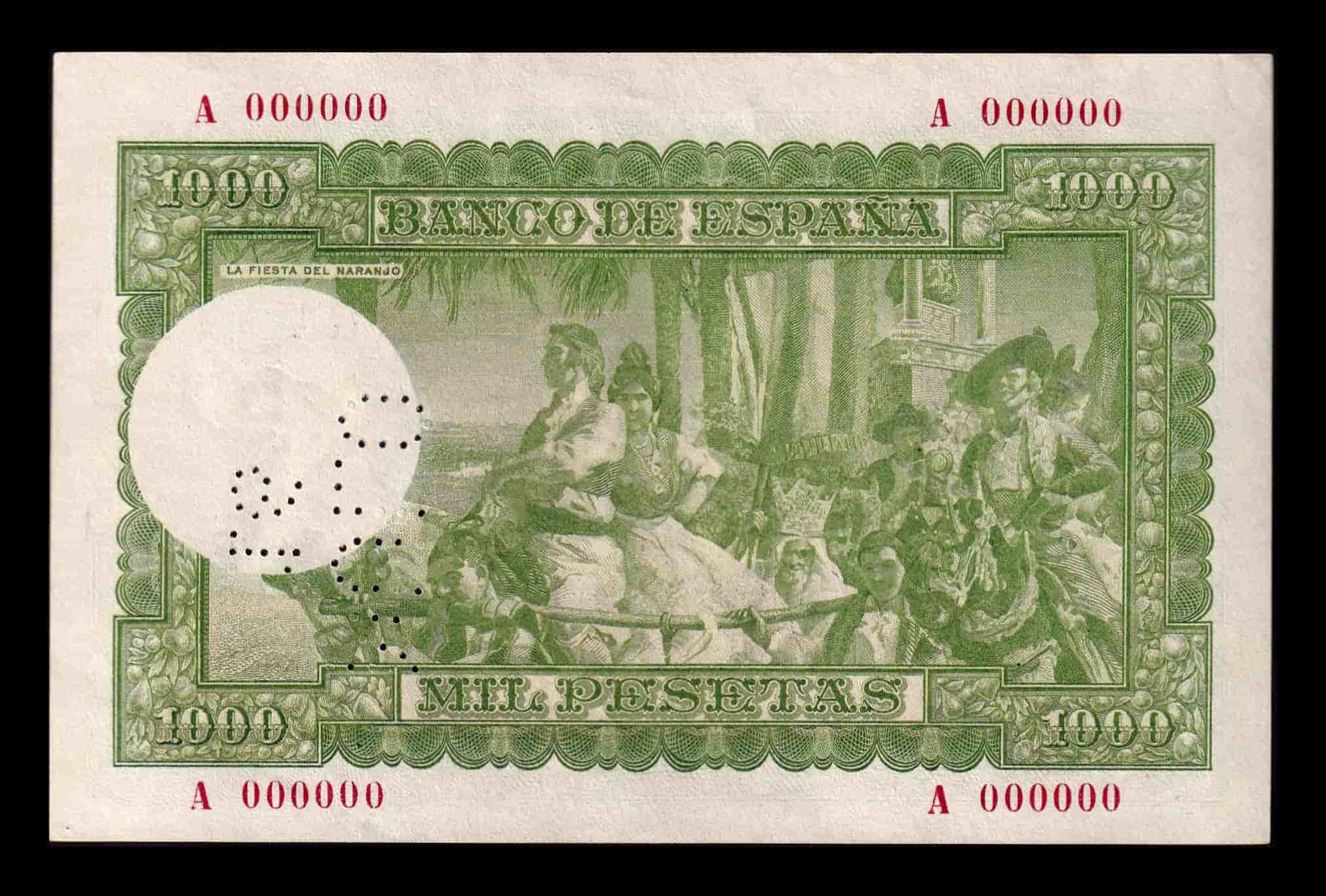 España 1000 Pesetas Joaquín Sorolla 1951 Pick 143s Specimen Sc- aUnc - Imagen 2