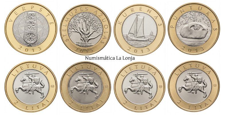 Lituania Set 4 monedas 2 Litai Conmemorativa 2013 Km 187-190 Bimetálica Sc Unc