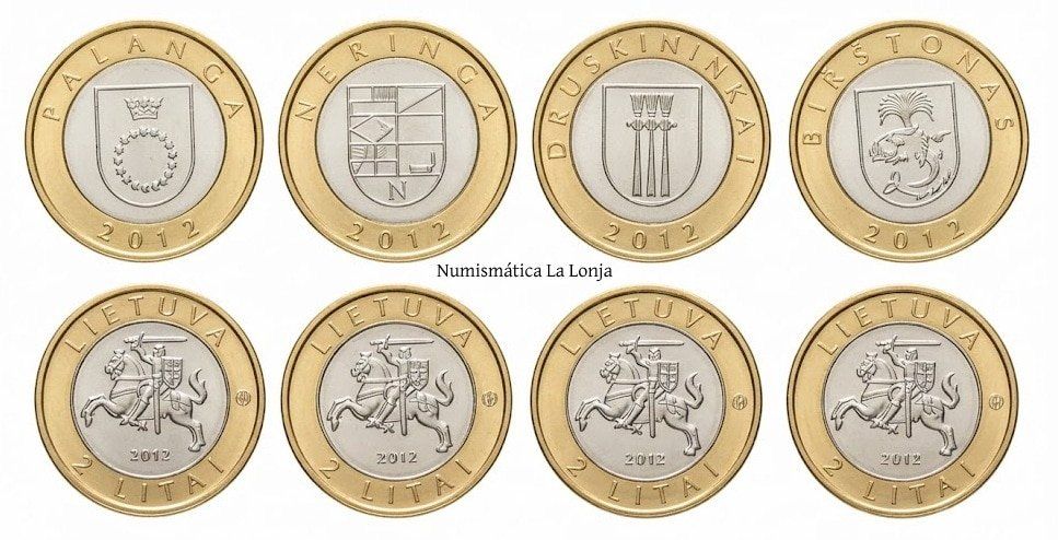 Lituania Set 4 monedas 2 Litai Conmemorativa 2012 Km 183.1-186.1 Bimetálica Sc Unc