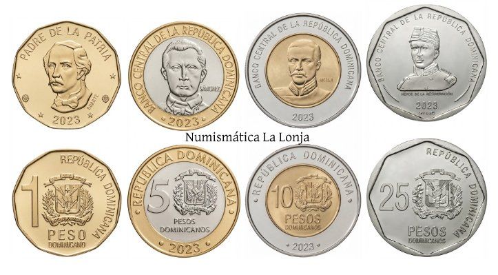 República Dominicana Set 4 monedas 1 5 10 25 Pesos Dominicanos 2023 Km 124-127 Sc Unc