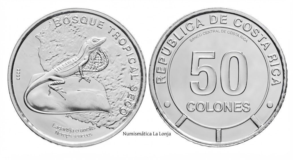 Costa Rica 50 Colones Conmemorativa Lagartija 2023 (2025) Km Nuevo Sc Unc