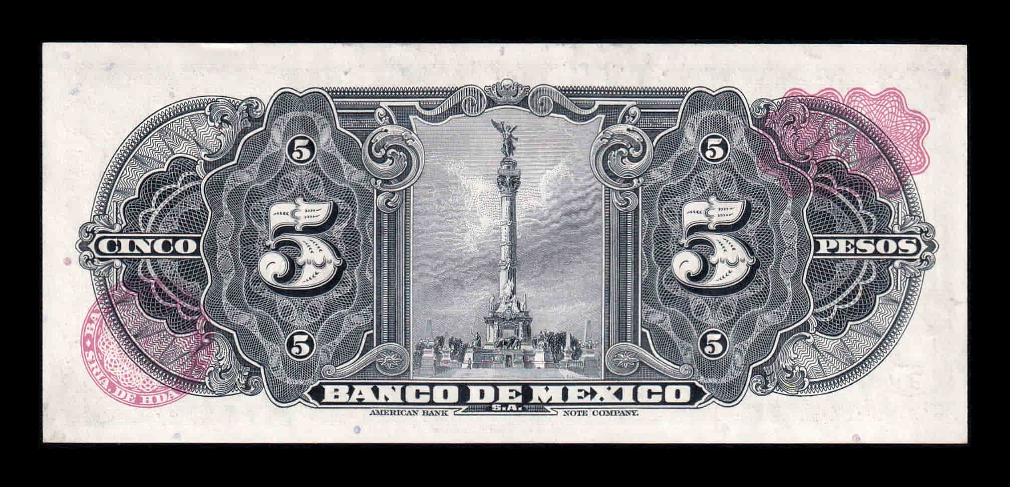 Alternative view of México 5 Pesos 1963 Pick 60h Serie AJG Sc Unc