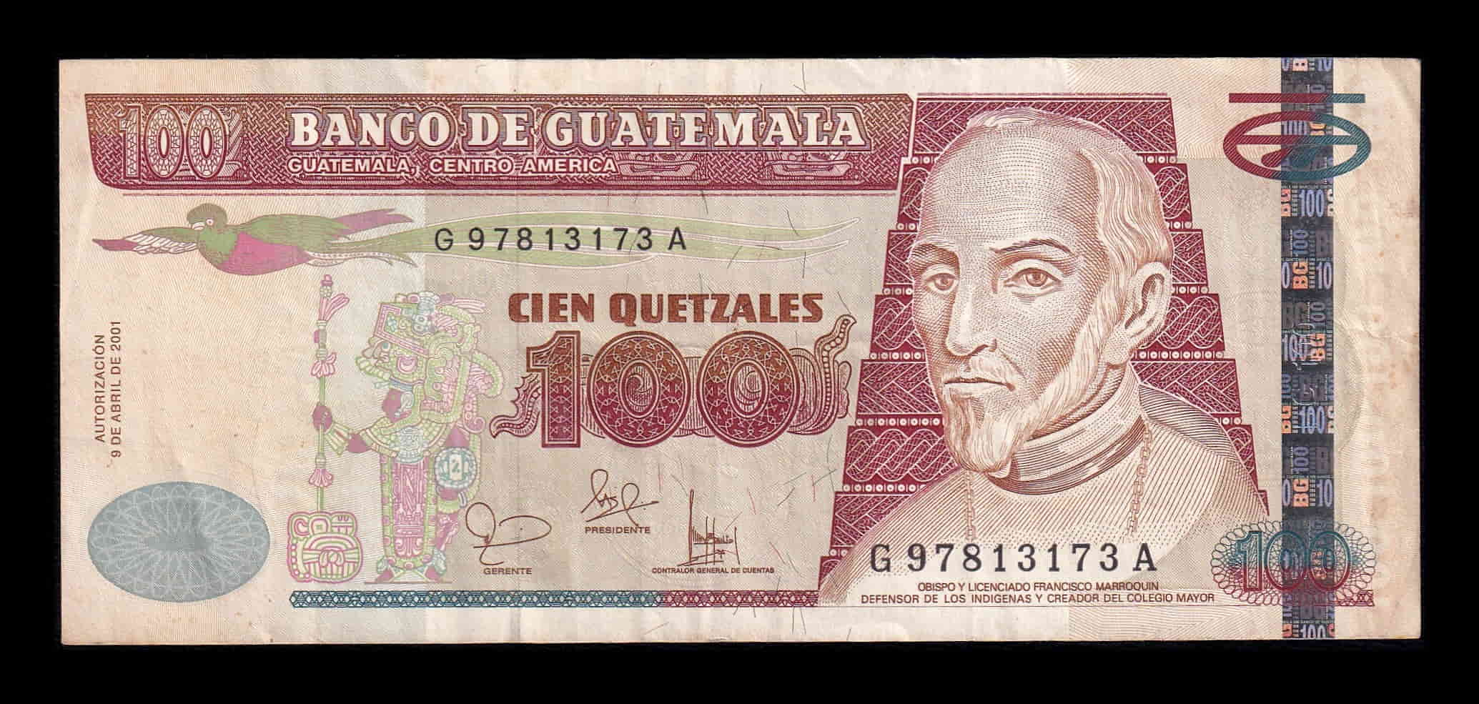 Guatemala 100 Quetzales Francisco Marroquín 2001 Pick 104a Mbc Vf
