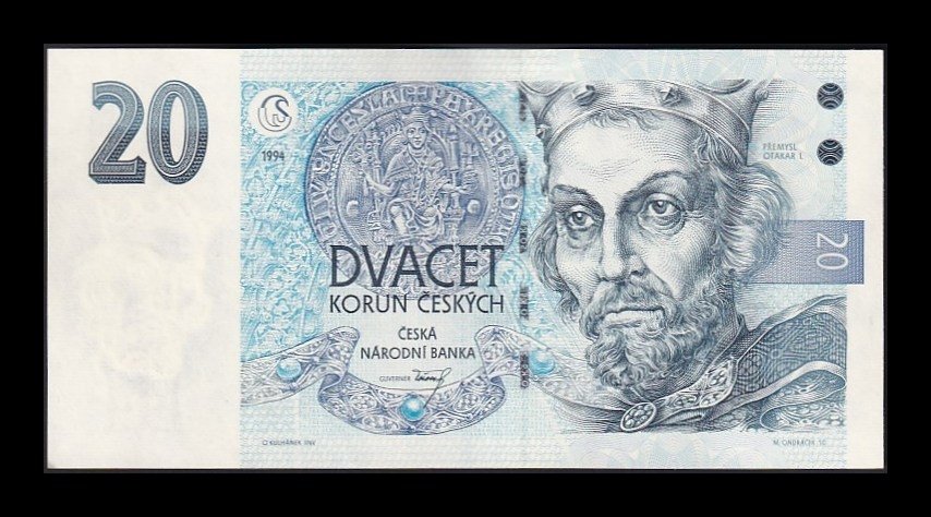 República Checa 20 Korun Otakar I de Bohemia 1994 Pick 10a Serie A Sc Unc