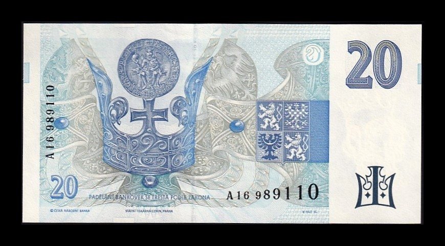 Alternative view of República Checa 20 Korun Otakar I de Bohemia 1994 Pick 10a Serie A Sc Unc