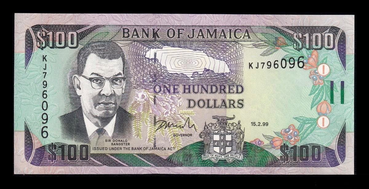 Jamaica 100 Dólares Donald Sangster 1999 Pick 76b Sc Unc