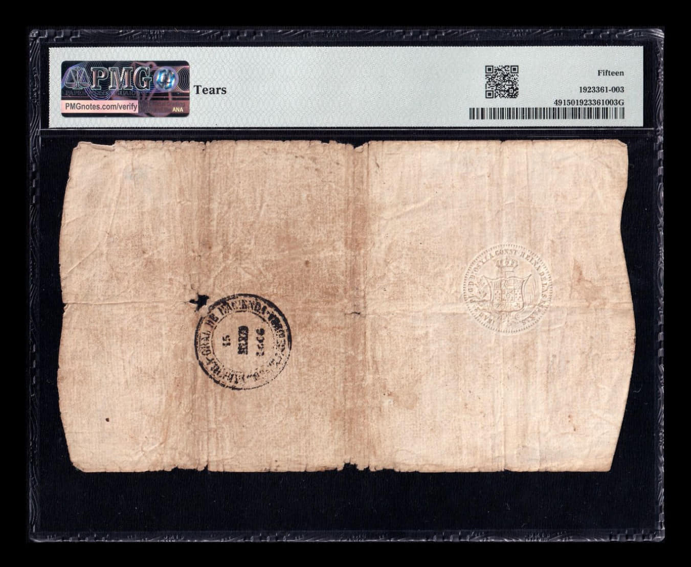 Alternative view of España Emisión de Ultramar República Dominicana 5 Pesos Fuertes 1862 Pick 49 Serie C PMG 15