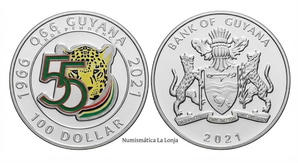 Guyana 100 Dólares Conmemorativa 55 años de independencia 2021 Km 64 Sc Unc