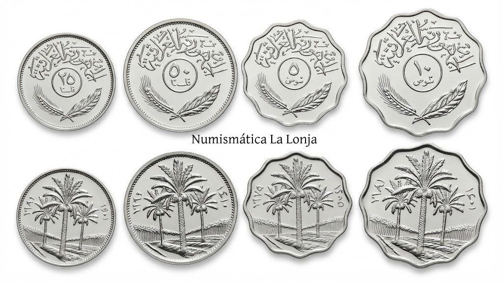 Irak Set 4 Monedas 5 10 25 50 Fils 1969-1990 Km 125 126 127 128 Sc Unc