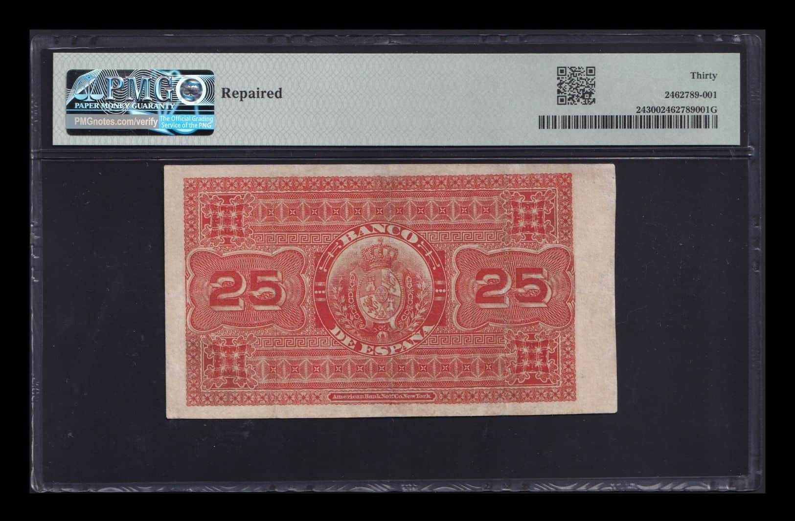 Alternative view of España 25 Pesetas 1884 Pick 24 PMG 30 Mbc Vf