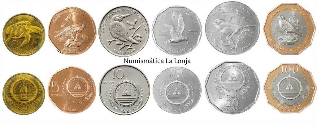 Cabo Verde Set 6 Monedas 1 5 10 20 50 100 Escudos Fauna 1994 Km 27-39 Sc Unc
