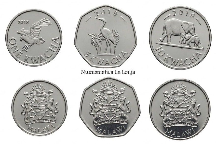Malawi Set 3 monedas 1 5 10 Kwacha 2018 Km 212 213 214 Sc Unc