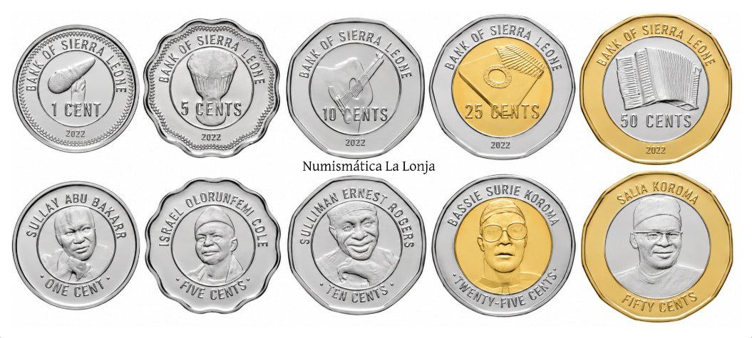 Sierra Leona Set completo 5 monedas 1 5 10 25 50 Cents 2022 Km 503-507 Sc Unc