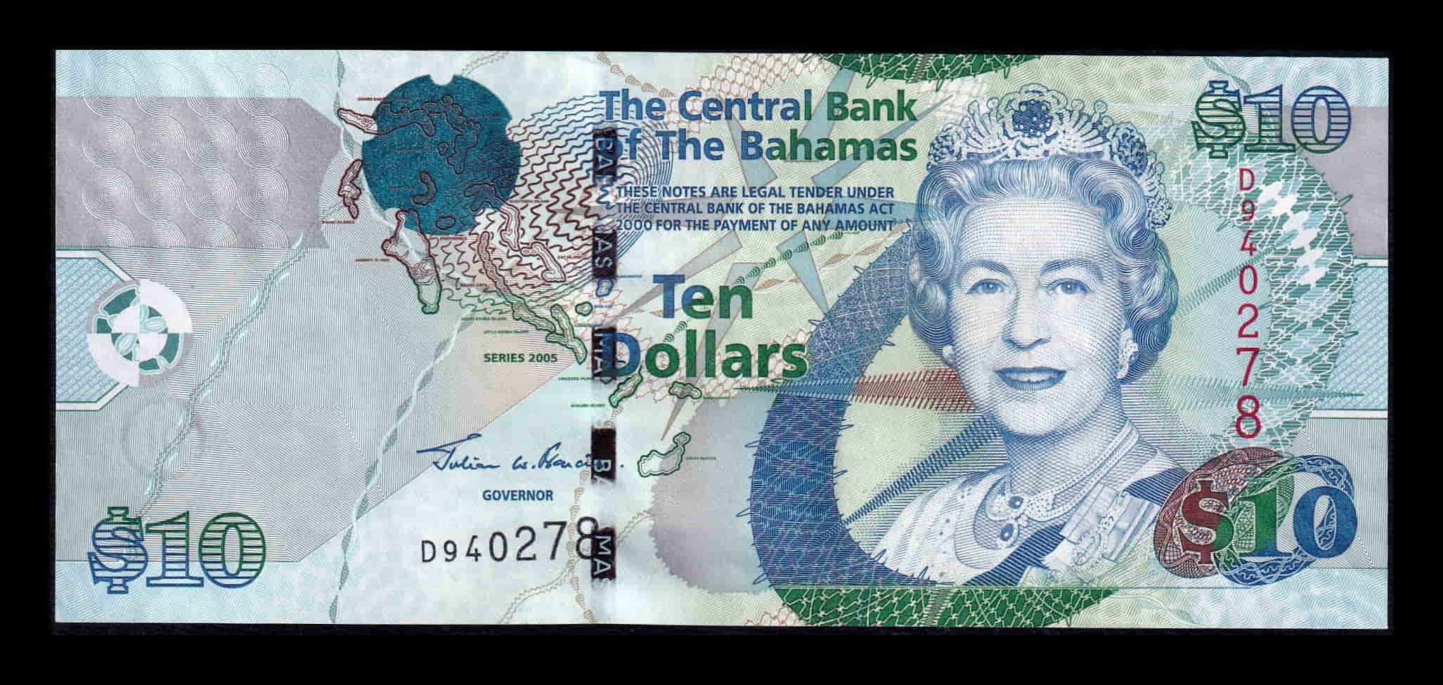 Bahamas 10 Dólares Elizabeth II 2005 Pick 73 Sc Unc