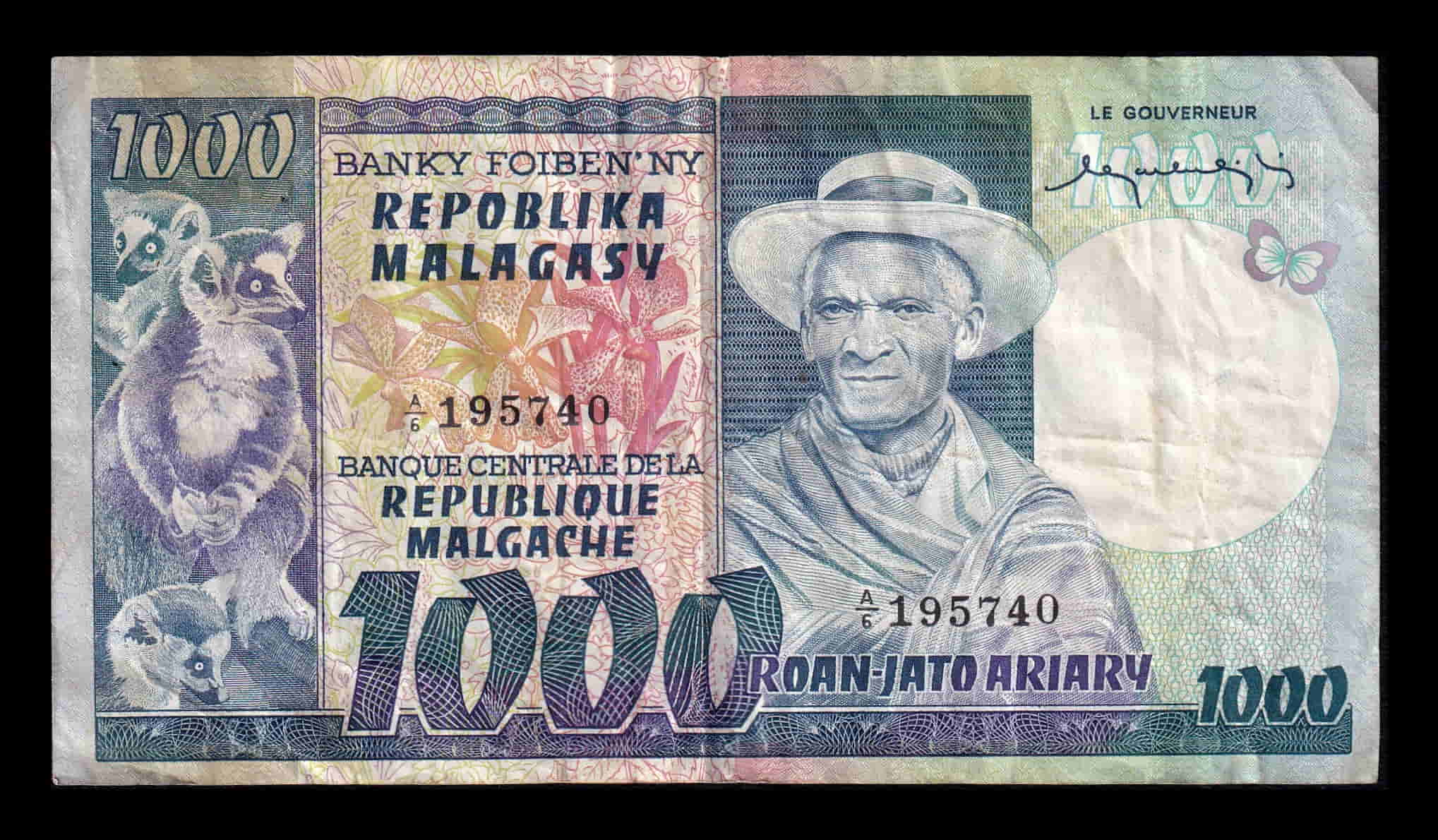 Madagascar 1000 Francos = 200 Ariary (1974-1975) Pick 65 Mbc Vf