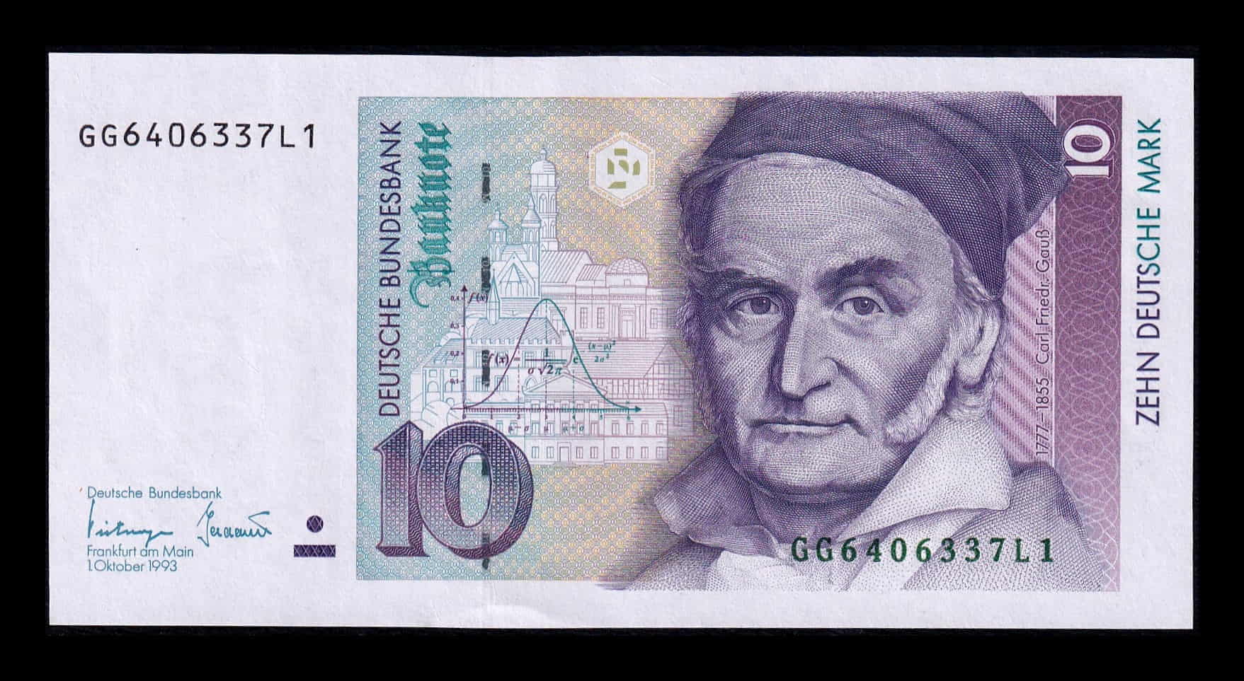 Alemania República Federal RFA 10 Marcos Carl Friedrich Gauss 1993 Pick 38c Sc Unc