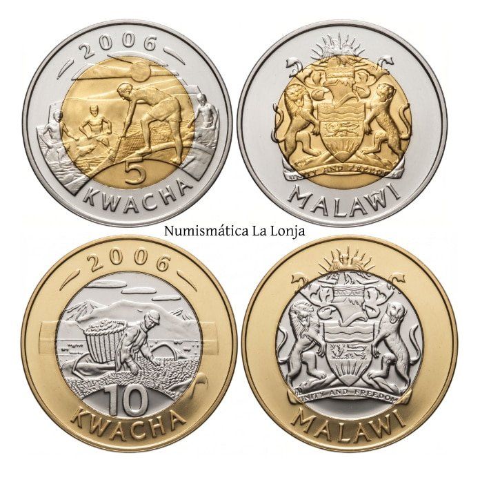 Malawi Set 2 monedas 5 10 Kwacha 2006 Km 57 58 Sc Unc