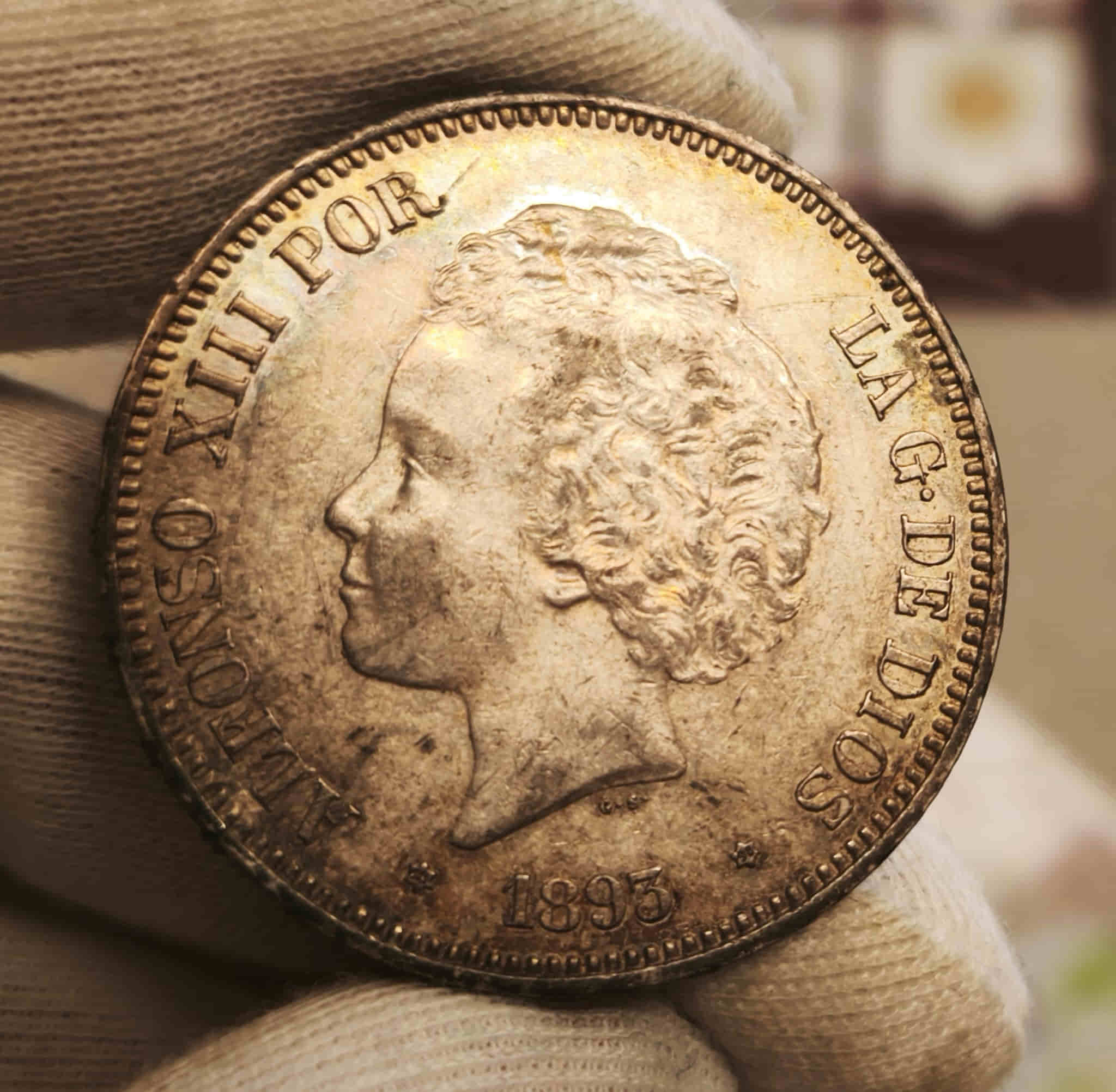 España Duro 5 Pesetas Alfonso XIII 1893 *93 PGL Km 700 Plata Ebc Xf