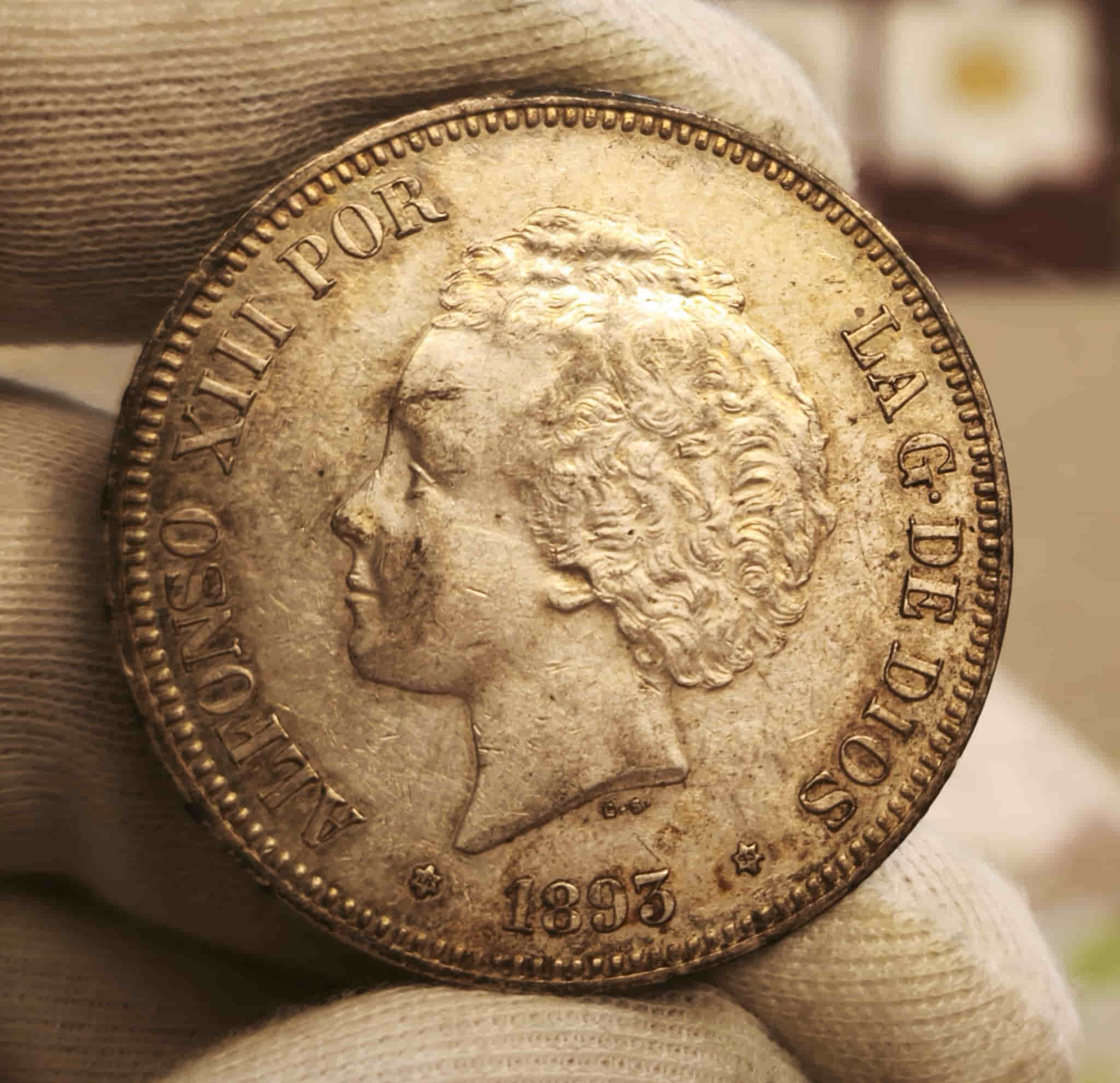España Duro 5 Pesetas Alfonso XIII 1893 *93 PGL Km 700 Plata Ebc Xf