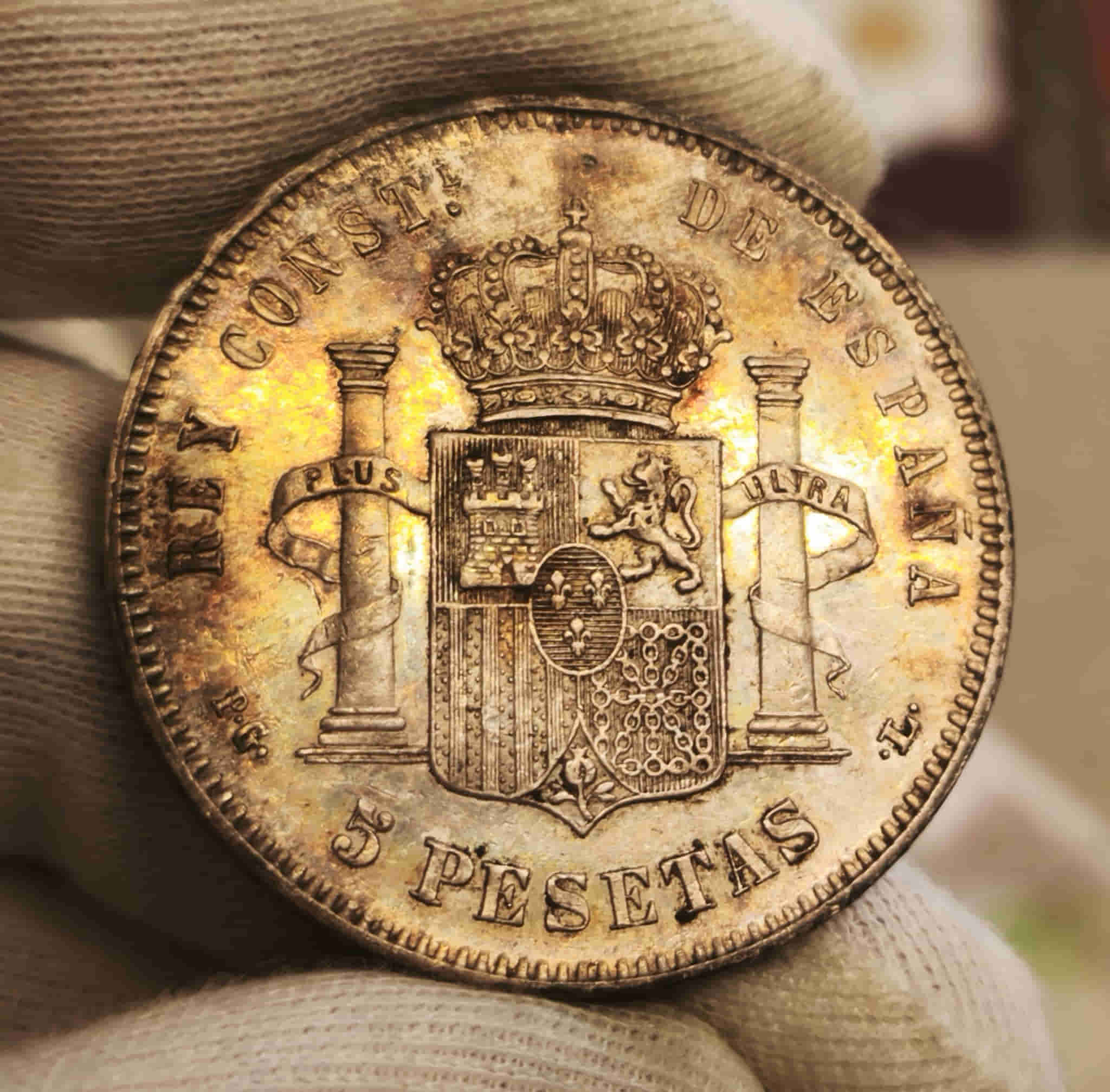 Alternative view of España Duro 5 Pesetas Alfonso XIII 1893 *93 PGL Km 700 Plata Ebc Xf