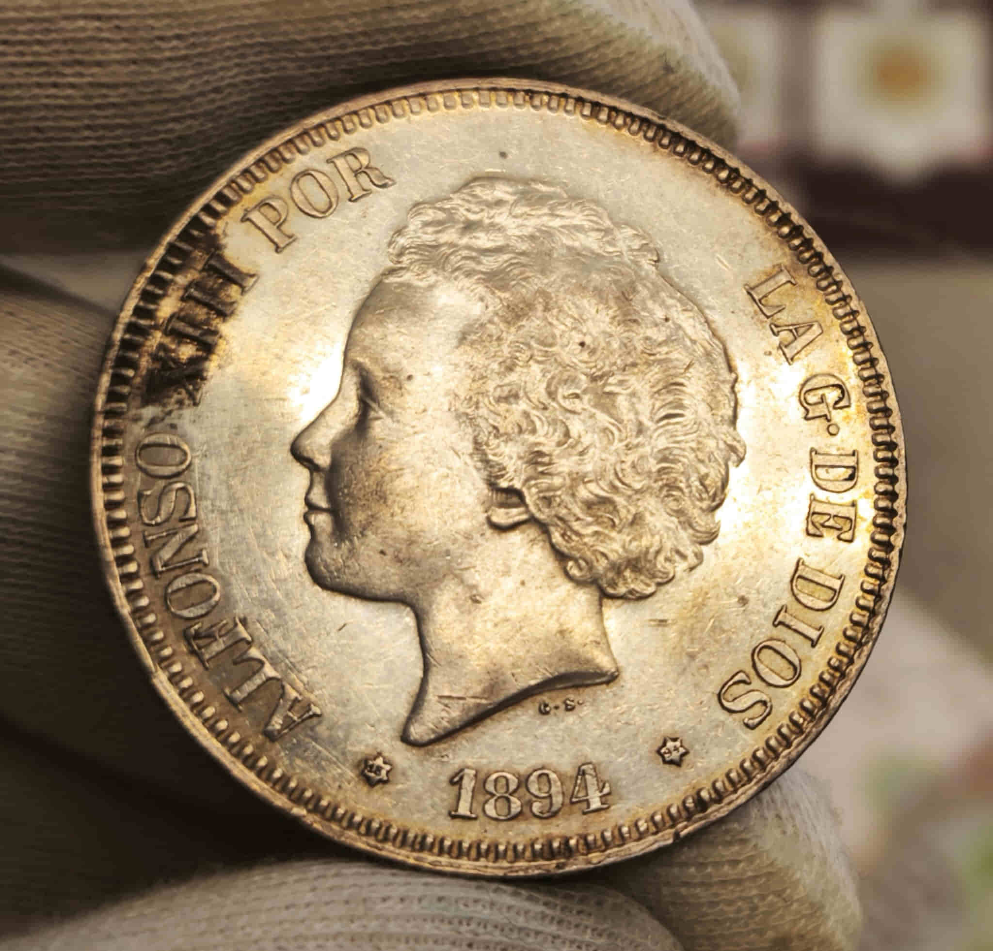 España Duro 5 Pesetas Alfonso XIII 1894 *94 PGV Km 700 Plata Mbc+ Vf+