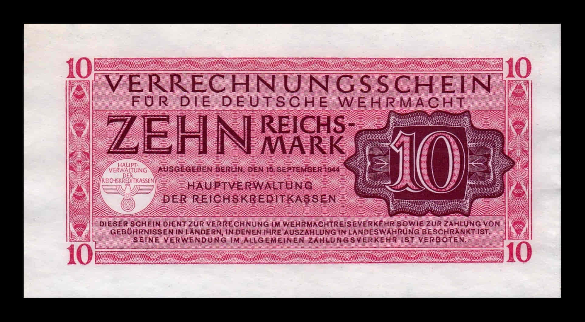 Alemania 10 Reichsmark Militar 1944 Pick M40 Sc- aUnc