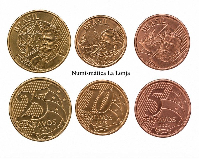 Brasil Set 3 monedas 5 10 25 Centavos 2024-2025 Km 648 649 650 Sc Unc