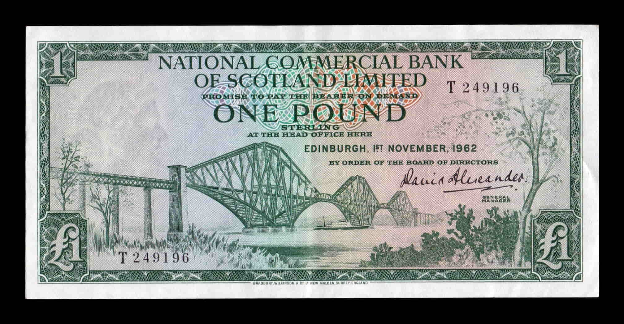 Escocia National Commercial Bank 1 Libra 1962 Pick 269a Ebc Xf