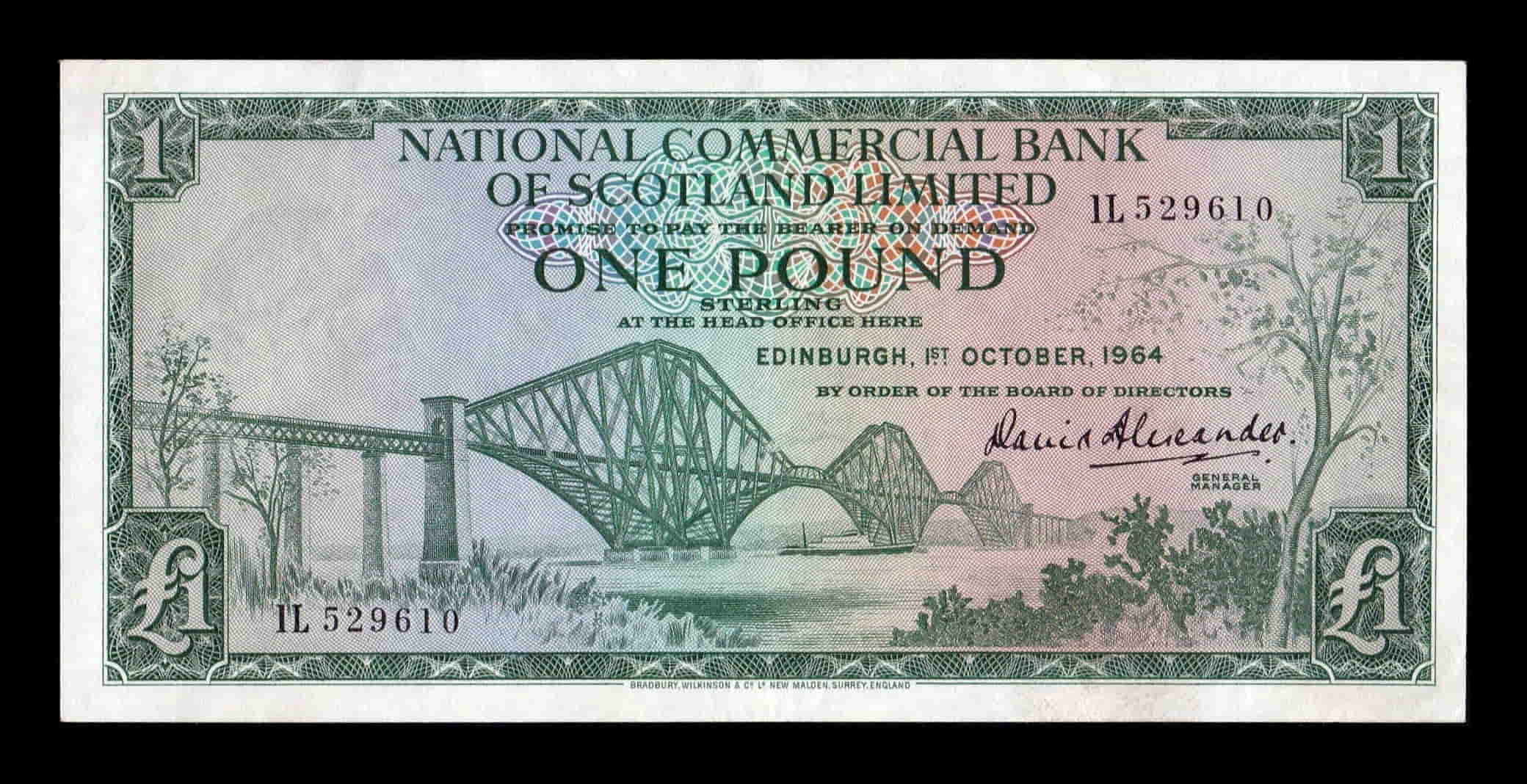 Escocia National Commercial Bank 1 Libra 1964 Pick 269a Ebc Xf