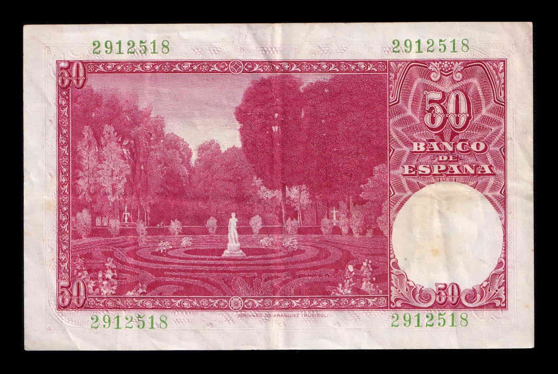 Alternative view of España 50 Pesetas Santiago Rusiñol 1951 Pick 141 Sin Serie Mbc Vf