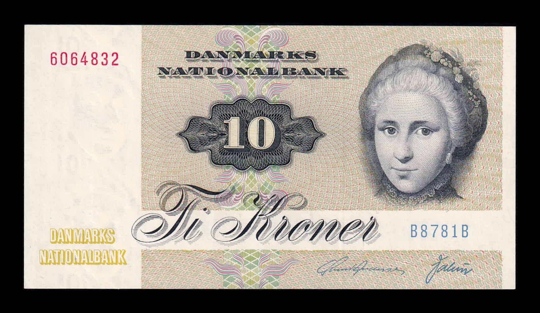 Dinamarca 10 Coronas Catherine Sophie Kirchhoff 1978 Pick 48h(1) Sc Unc