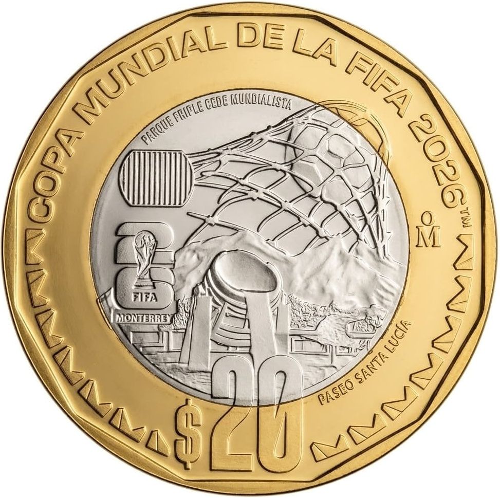 México 20 Pesos Copa Mundial de la FIFA Monterrey 2026 Km Nuevo Sc Unc
