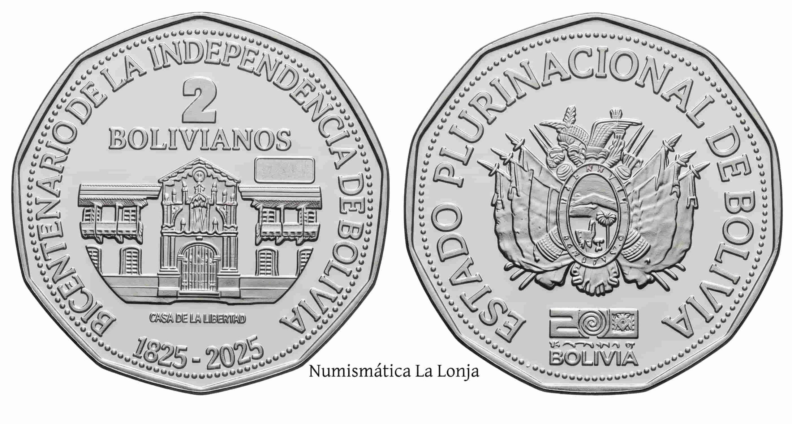 Bolivia 2 Bolivianos Conmemorativa Independencia 2025 Km 225 Sc Unc