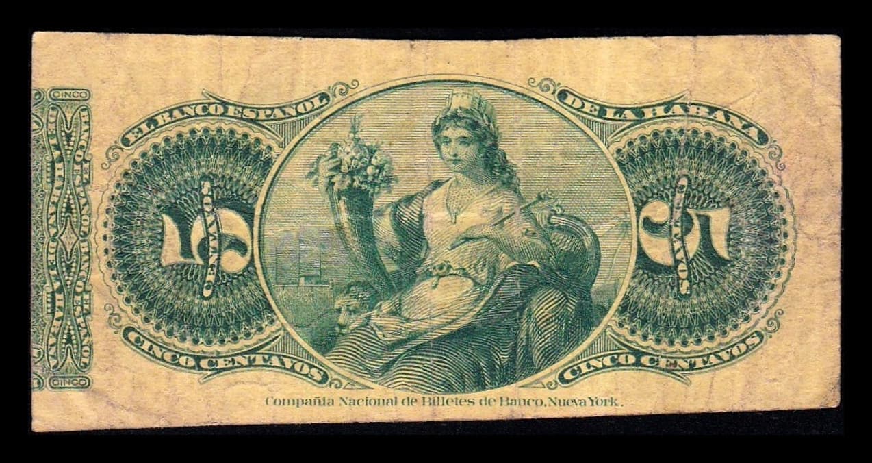 Alternative view of Cuba 5 Centavos 1883 Pick 29d Serie H Mbc Vf
