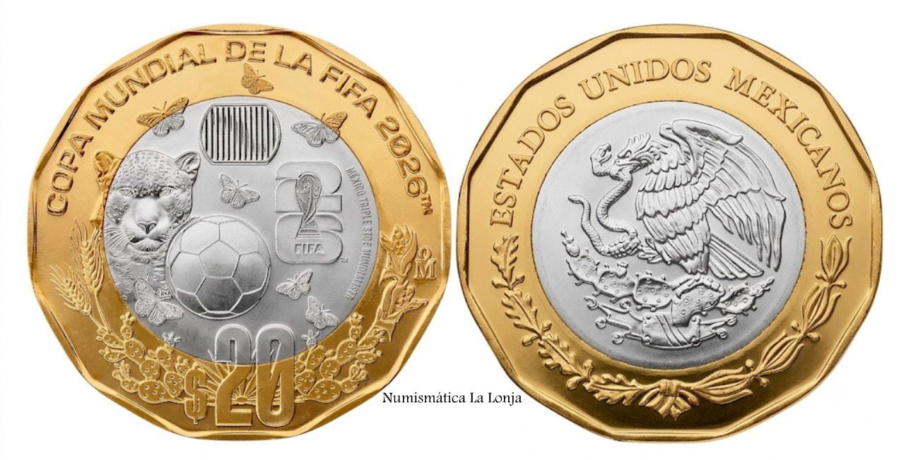 México 20 Pesos Copa Mundial de la FIFA Jaguar 2026 Km Nuevo Sc Unc