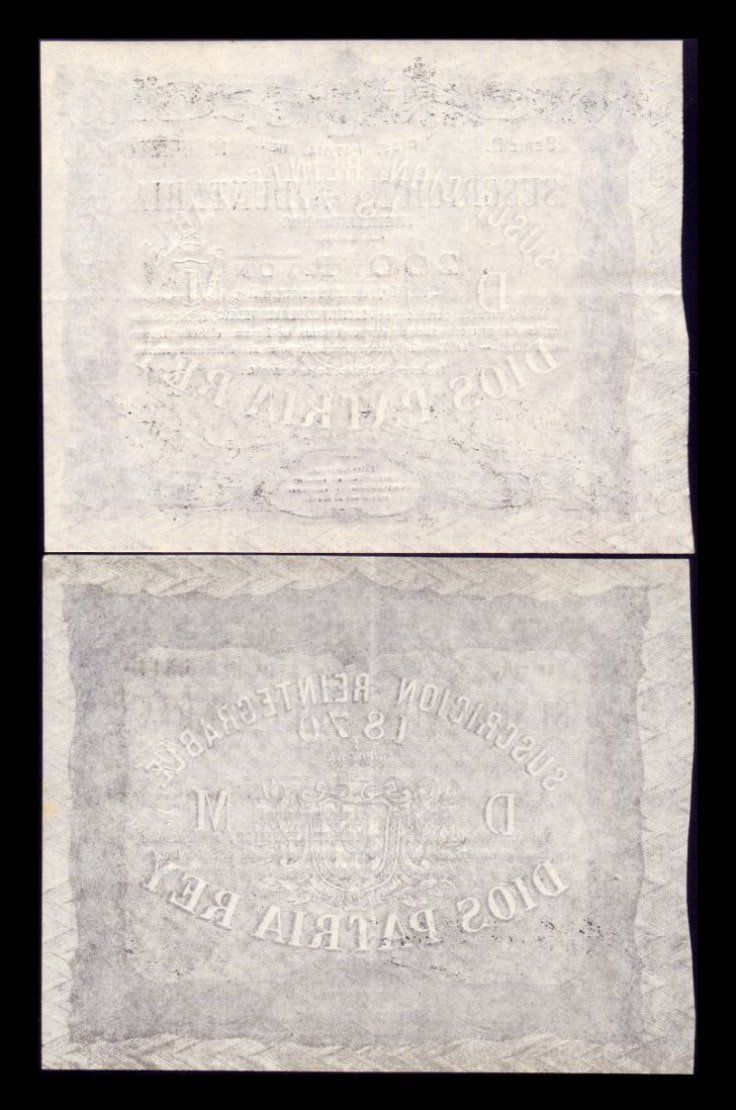 Alternative view of España Carlos VII Pretendiente Set 100 200 Reales Vellon 1870 Ed. A205-A206 Serie A-B Ebc/+ Xf/+